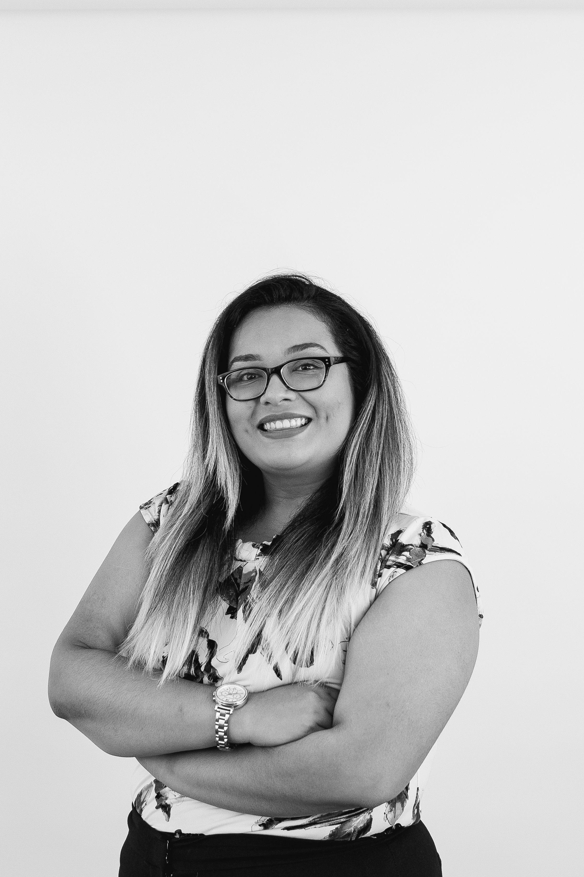Jennifer Argueta-Contreras, undergraduate student, posing for a photo in black and white.